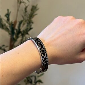 Coach Signature Push Hinged Bangle Black and Silver Bracelet